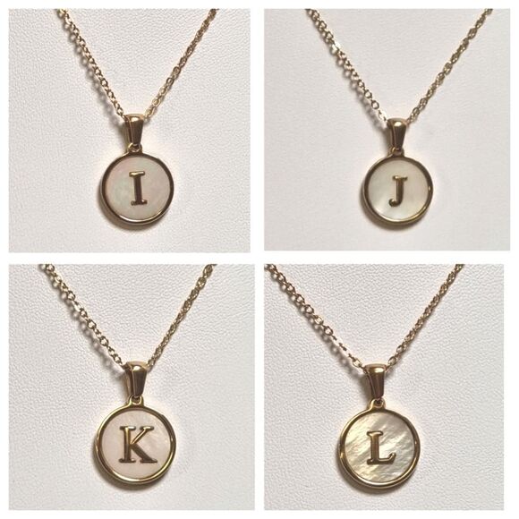 SHELL INITIAL PENDANT NECKLACE stainless steel gold plated I J K or L - Picture 1 of 14